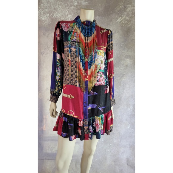 Anthropologie patchwork print shirt tunic with bottom ruffle sz M - Picture 8 of 13